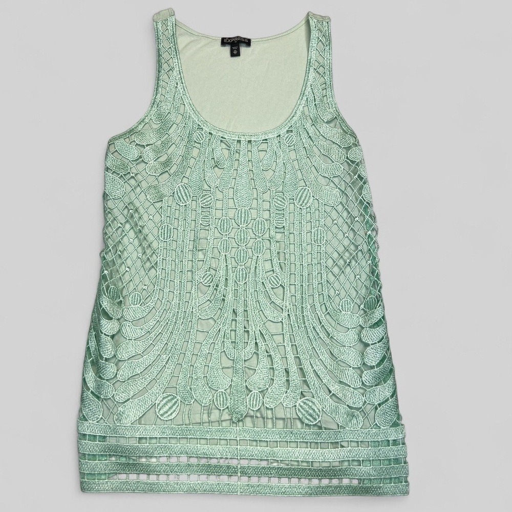 Express Lace Tank Top Womens XS Mint Green Crochet Boho Festival Summer